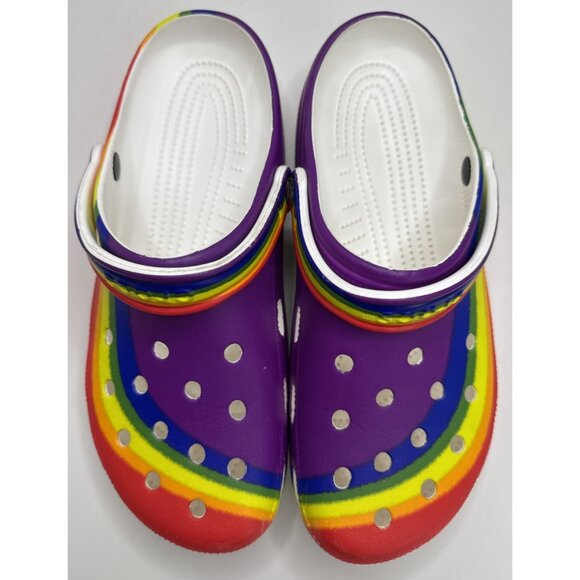 Crocs Classic Rainbow Dye Graphic Slip Resistant Clogs Size Men 10 Women’s 12 - Picture 1 of 12